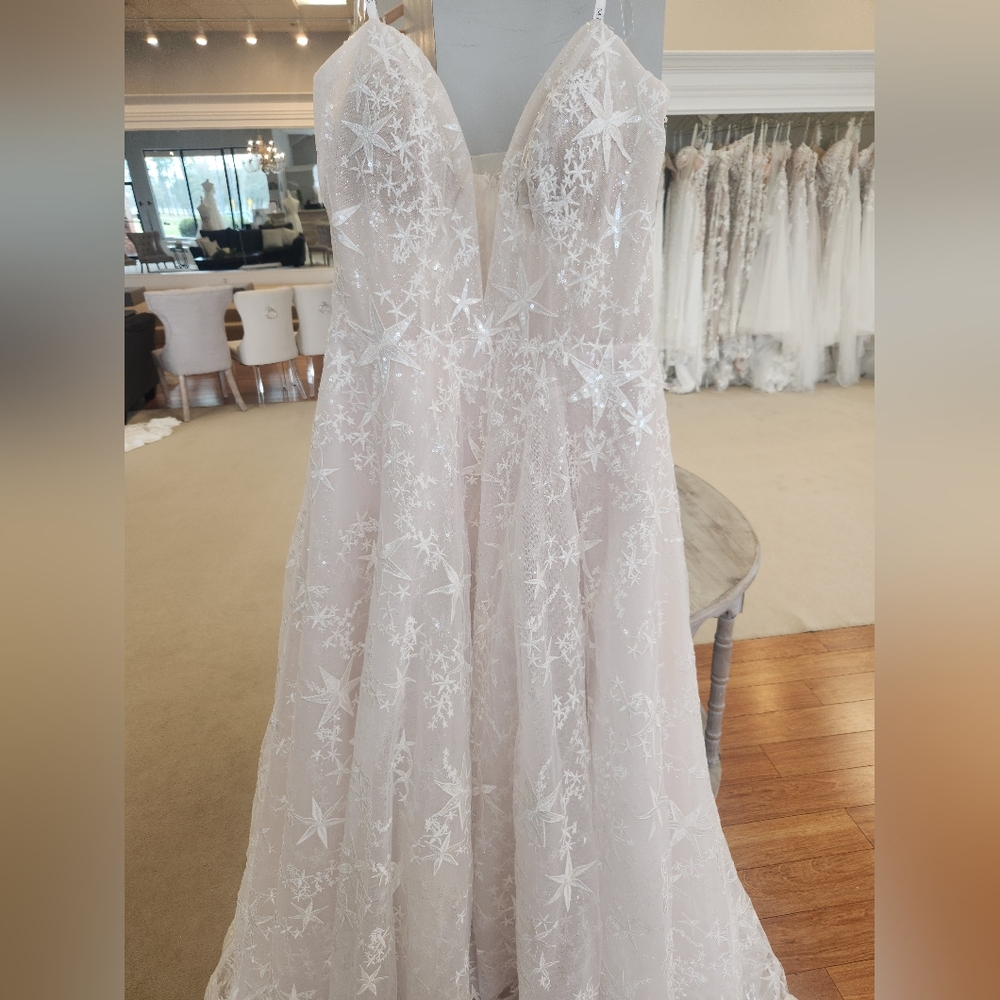 MJ853 - Madison James -Elegant Star Embellished Gown w detachable puff sleeves